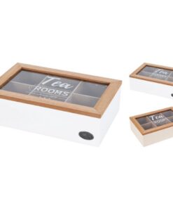 Houten Theedoos met 6 Vakjes Wit/Naturel