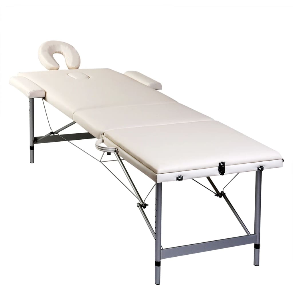 Inklapbare massagetafel 3 zones met aluminium frame (creme) - Image 4