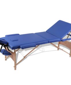 Inklapbare massagetafel 3 zones met houten frame (blauw)