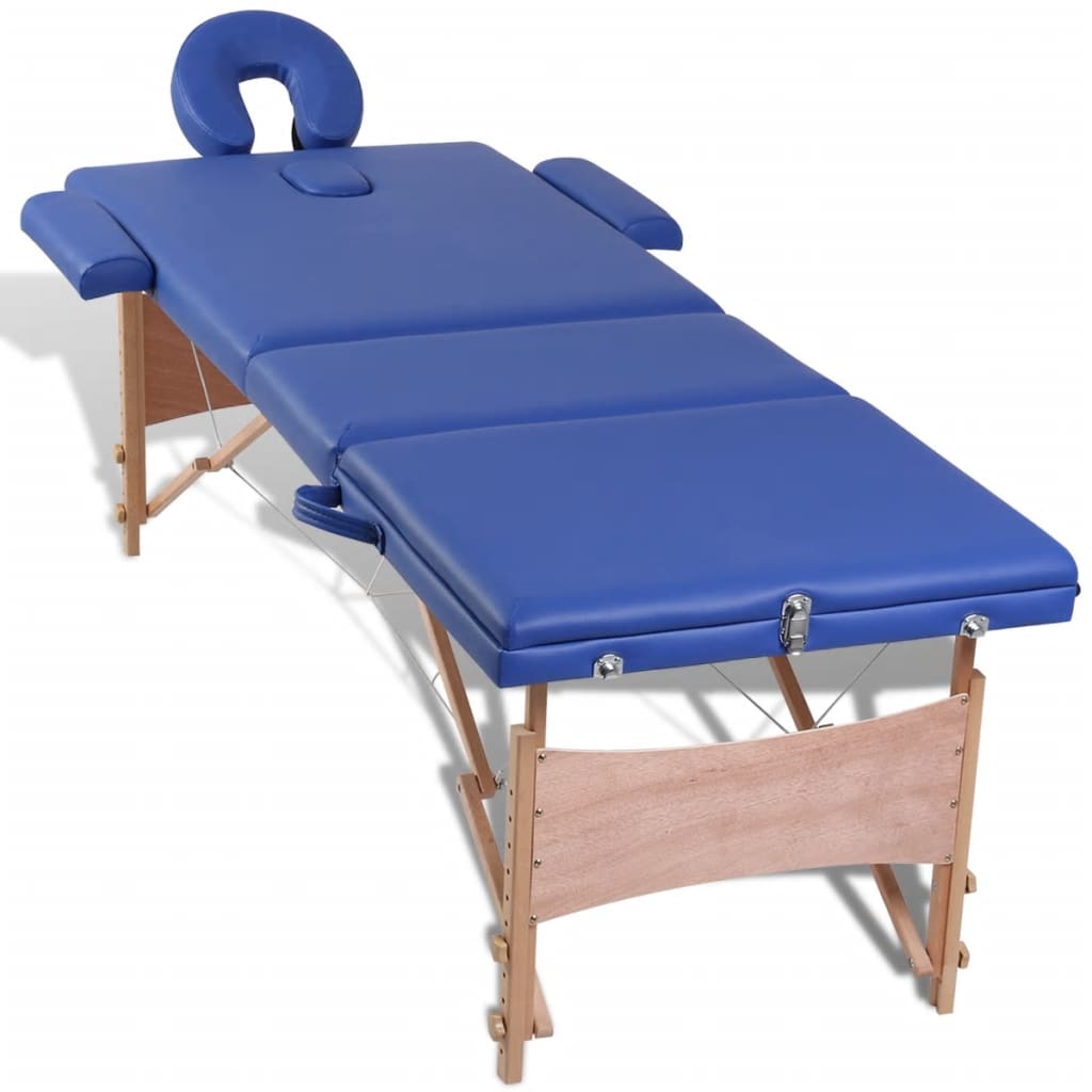 Inklapbare massagetafel 3 zones met houten frame (blauw) - Image 7
