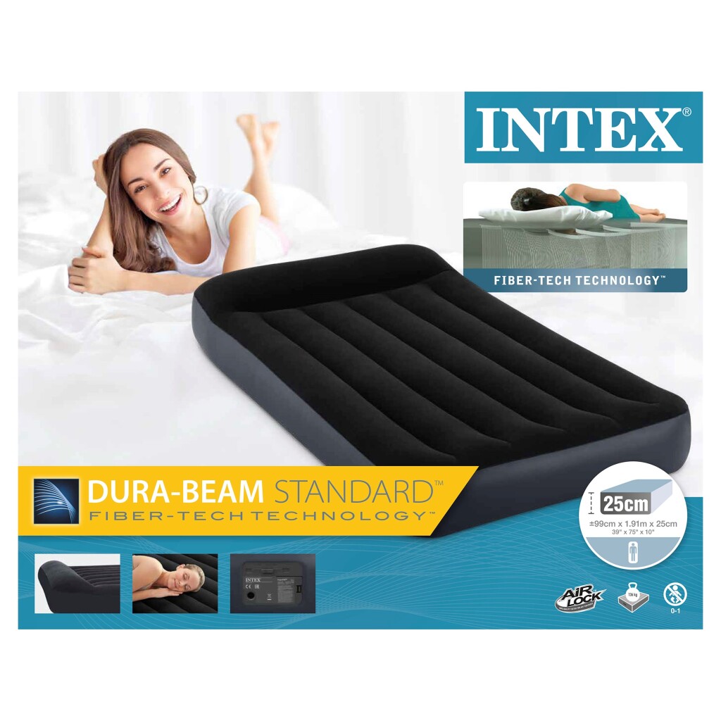 Intex 64146 Pillow Rest Classic Twin Luchtbed + Pomp 99x191x25 cm Zwart - Image 3