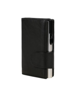 Juscha JU-962201 Pasjeshouder Clicksafe RFID Nappaleer ZW/ZI 8 Pasjes Met Opbergvak Voor Muntgeld