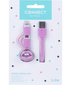 Alternative view of Kangaro K-58191006 Dresz 2in1 Micro-USB Laadkabel + Pin Lippen Roze