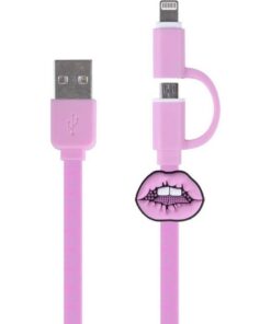 Kangaro K-58191006 Dresz 2in1 Micro-USB Laadkabel + Pin Lippen Roze