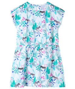 Kinderjurk 116 ecru en donkermintkleurig