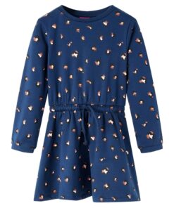 Kinderjurk met lange mouwen 140 marineblauw
