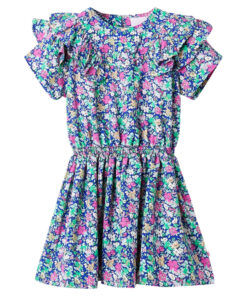 Kinderjurk met ruche mouwen 116 kobaltblauw