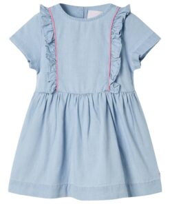 Kinderjurk met ruches 140 zachtblauw