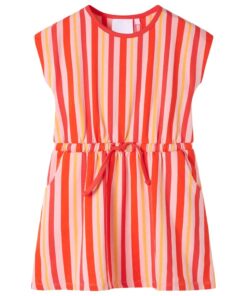 Kinderjurk met trekkoord 140 roze en rood