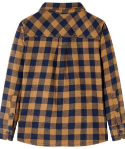 Kinderoverhemd geruit 104 cognackleurig en blauw