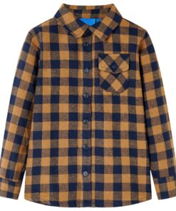 Kinderoverhemd geruit 104 cognackleurig en blauw