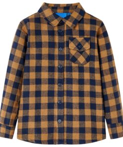Kinderoverhemd geruit 92 cognackleurig en blauw