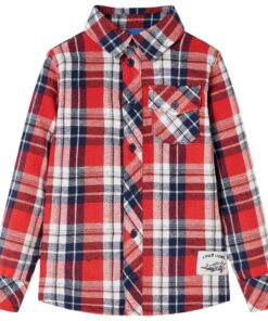 Kinderoverhemd geruit 92 rood en marineblauw