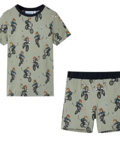 Kinderpyjama met korte mouwen 140 lichtkaki
