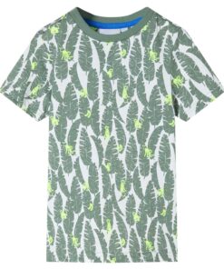 Kindershirt 116 ecru en donkerklimopgroen