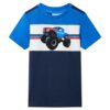 Kindershirt 128 blauw en marineblauw