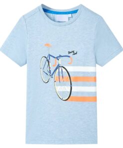 Kindershirt 140 gemêleerd zachtblauw