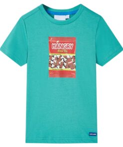 Kindershirt met korte mouwen 104 donkermintkleurig