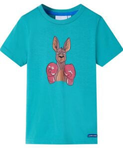 Kindershirt met korte mouwen 140 donkermintkleurig