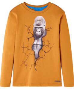 Kindershirt met lange mouwen 116 donkerokerkleurig