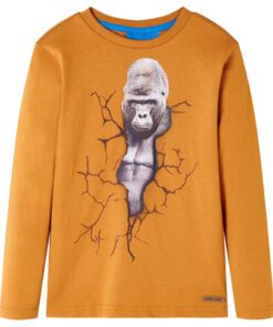 Kindershirt met lange mouwen 128 donkerokerkleurig