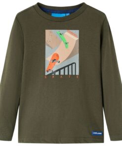 Kindershirt met lange mouwen 128 kakikleurig