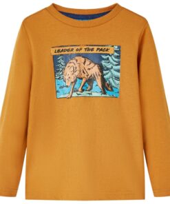 Kindershirt met lange mouwen 140 donker donkerokerkleurig