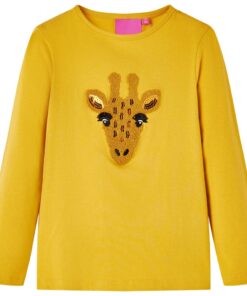 Kindershirt met lange mouwen 140 donker okerkleurig