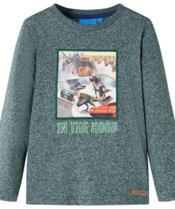 Kindershirt met lange mouwen 140 gemêleerd donkergroen