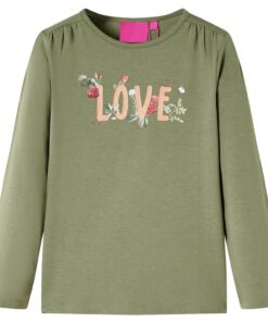 Kindershirt met lange mouwen 140 kakikleurig