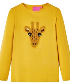 Kindershirt met lange mouwen 92 donker okerkleurig