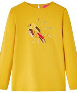 Kindershirt met lange mouwen 92 donker okerkleurig