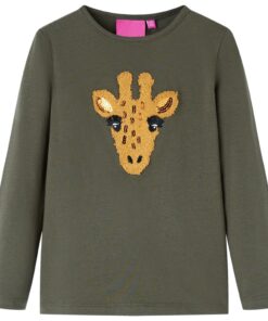 Kindershirt met lange mouwen 92 kakikleurig