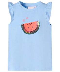 Kindershirt met ruches aan de mouwen 128 lichtblauw
