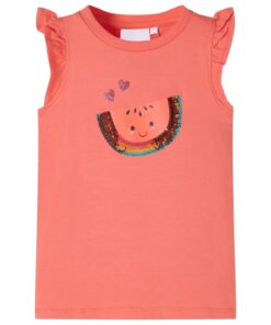 Kindershirt met ruches aan de mouwen 140 koraalkleurig