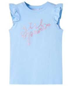 Kindershirt met ruches aan de mouwen 140 lichtblauw