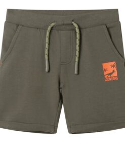 Kindershorts met trekkoord 140 donkerkaki