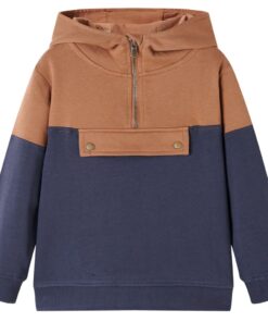 Kindersweater met capuchon halve rits 104 antraciet- en cognackleurig