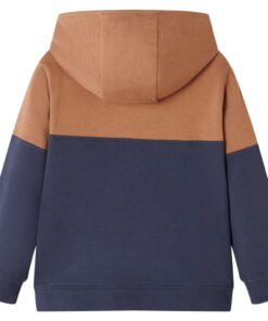 Kindersweater met capuchon halve rits 116 antraciet- en cognackleurig