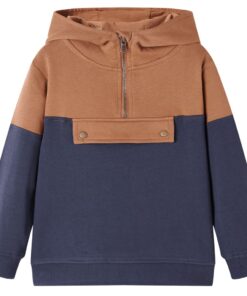 Kindersweater met capuchon halve rits 116 antraciet- en cognackleurig
