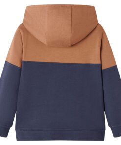 Kindersweater met capuchon halve rits 128 antraciet- en cognackleurig