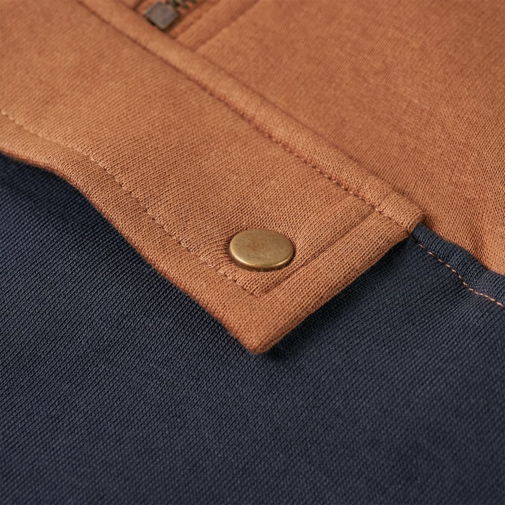 Kindersweater met capuchon halve rits 128 antraciet- en cognackleurig - Image 5