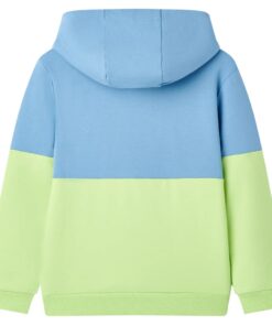Kindertrui met capuchon 104 blauw en zachtgeel