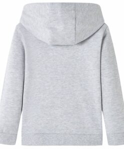 Kindertrui met capuchon 128 gemêleerd grijs en oranje