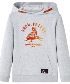 Kindertrui met capuchon 128 gemêleerd grijs en oranje