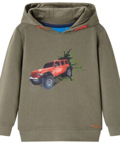 Kindertrui met capuchon 128 kakikleurig