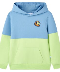 Kindertrui met capuchon 92 blauw en zachtgeel