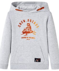 Kindertrui met capuchon 92 gemêleerd grijs en oranje