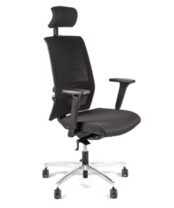 Linea Fabbrica Omnia 01/PT Zwart/Zwart Bureaustoel met 3D Armleuning + Hoofdsteun + Aluminium Voet