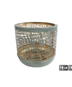 Metalen Windlicht Heidi 19x19 cm Sage/Goud